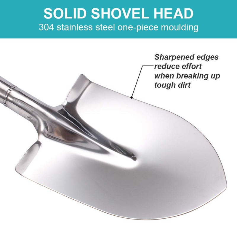 LUBAN 31.5 Inch Short Garden Shovel for Digging in The Yard, Round Point D Handle Shovel, All Stainless Steel Made - Image 3